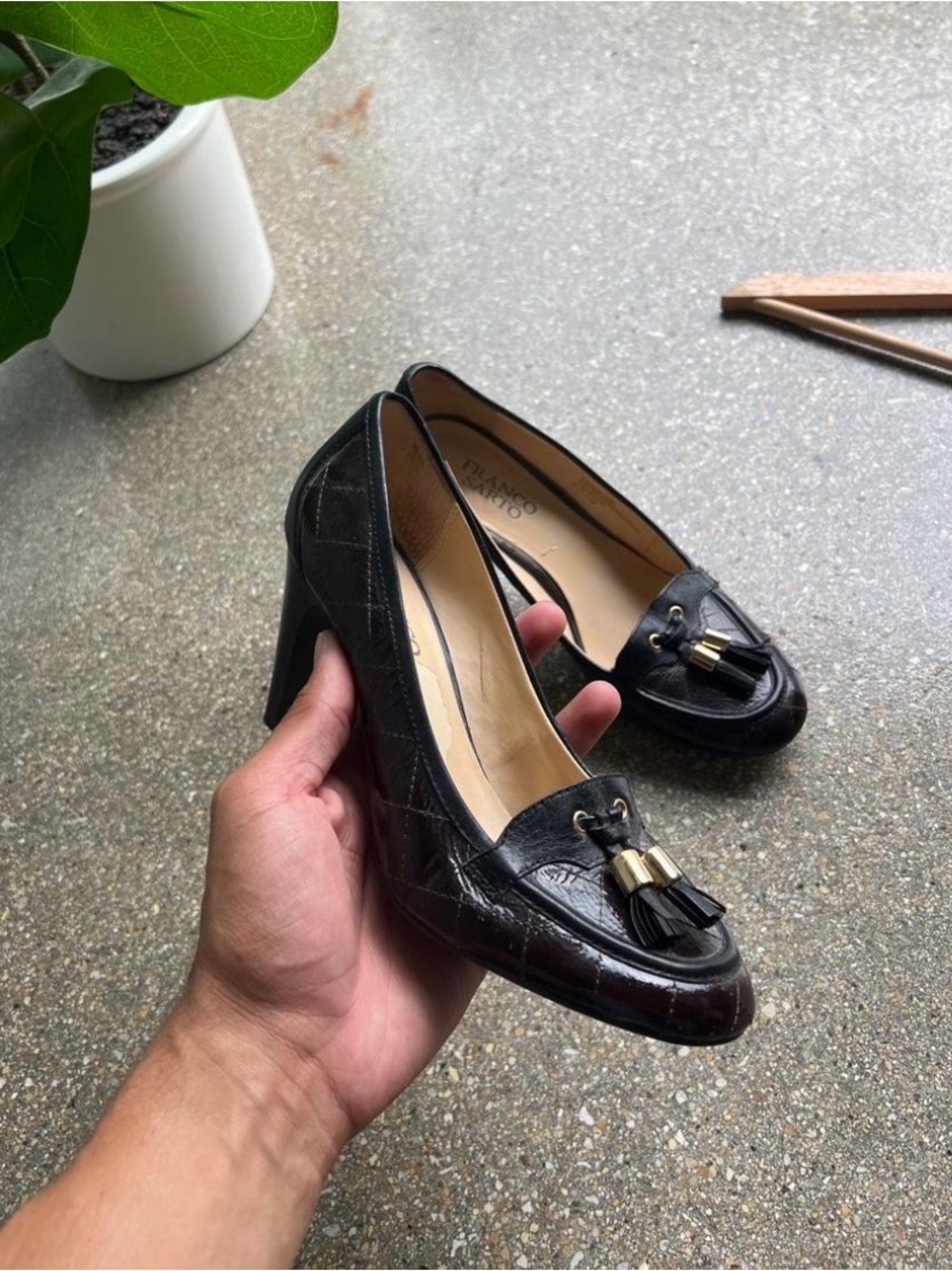 Franco Sarto Black Quilted Leather Tassel Heel Pump